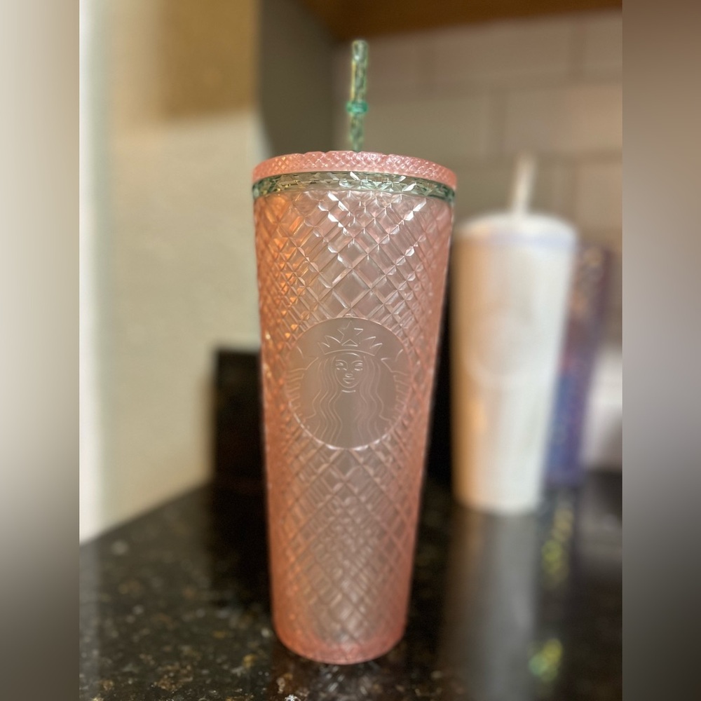 Starbucks Textured Pink Tumbler with Straw